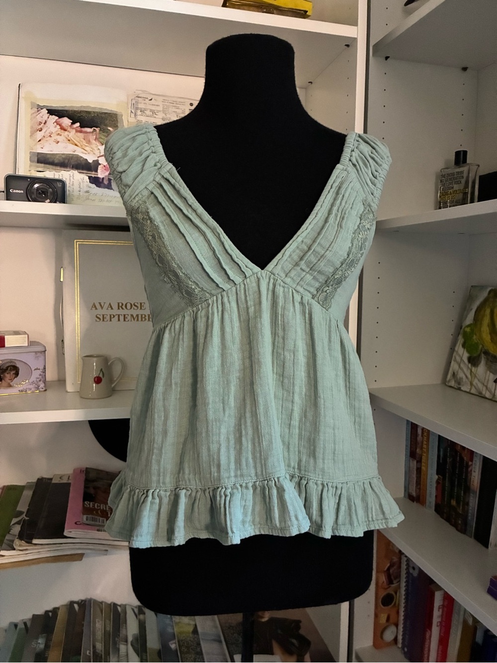 Tilly's Sage Green Sleeveless V-Neck Peplum Tank